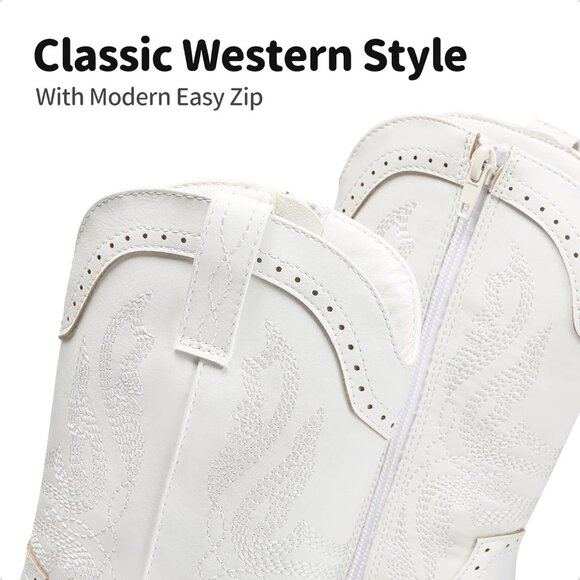 Kids Girls White Cowgirl Western Boots Mid Calf Horse Riding Booties Shoes - Picture 4 of 6